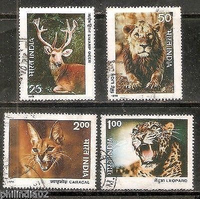 India 1976 Wild Life Lion Deer Leopard Caracal Phila-699-702 / Sc 736-39 Used