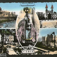 Spain 1960 Cadiz Memory Hotel Plaza Monument View Picture Post Card to Finland