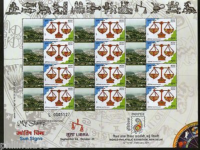 India 2011 My Stamp Sun Sign Libra River Bridge Jammu Tourism Sheetlet MNH