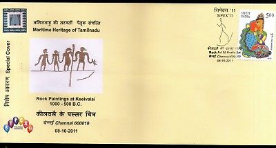 India 2011 Rock Paintings at Keelvalai Maritime Heritage Special Cover # 18400