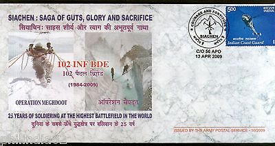 India 2009 Operation Meghdoot Soldiering at Highest Coat of Arms APO Cover # 18103B