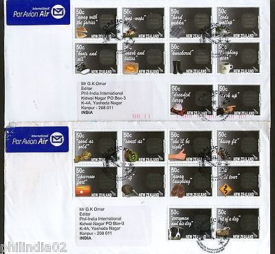 New Zealand 2007 Classic Kiwi New Rub & Reveal Stamps 20V on 2 FDCs To India # 6804