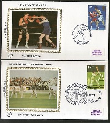 Great Britain 1980 Sport Cricket Boxing Football Athletic Benham Silk FDCs 13309