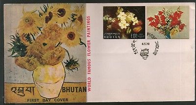 Bhutan 1970 World Famous Paintings of Flowers Vase Art Sc 114j,h FDC # 149