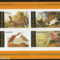Tanzania 1986 Audubon Birds Spoonbill Duck IMPERF Sc 306-9 M/s MNH # 6256
