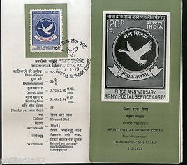India 1973 Army Postal Service Corps Anni. Phila-568 Cancelled Folder