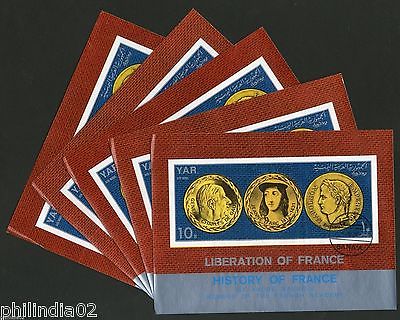 Yemen Arab Rep. History of France Liberation Gold Coins M/s Cancelled x5 # 13470