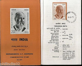 India 1971 Deenbandhu Charles Freer Andrews Gandhi Phila-532 Cancelled Folder