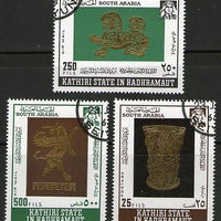South Arabia - Kathiri State 1968 Arabic Art Gold Museum Pieces 3v Cancelled