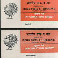India 1981 Butterflies Insect Phila-869a 2 Diff. Hindi & English Blank Folder # 16181