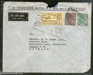 India 1935 KG V Air Mail Stamp on Cover Karachi Pakistan to England # 1451-35