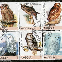 Angola 2000 Birds Snowy Owl Long Ear Owl Setenant BLK/6 Cancelled # 13485