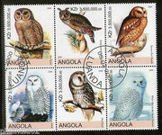 Angola 2000 Birds Snowy Owl Long Ear Owl Setenant BLK/6 Cancelled # 13485