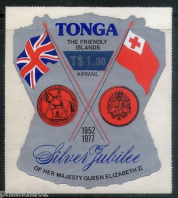 Tonga 1977 $1 Flags and Arms of Britain Surcharge Odd Shaped Sc C238 MNH # 1881
