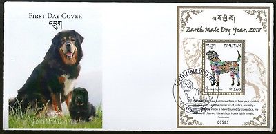 Bhutan 2018 Earth Male Dog Year Animals Chinese New Year Signs M/s FDC # F156