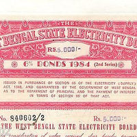 India 1984 West Bengal State Electricity Bonds 2nd Series Rs. 5000 # 10345G