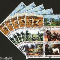 Angola 2000 Hunting Dogs Animals Wild Life Setenant BLK/6 Cancelled x5 # 13486