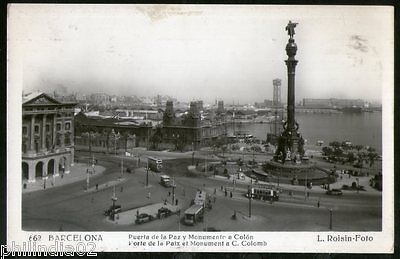 Spain 1954 Barcelona Gate of Peace & Monument View Picture Post Card to Finland