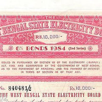 India 1984 West Bengal State Electricity Bonds 2nd Series Rs. 10000 # 10345F