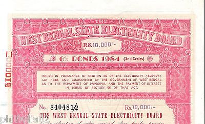 India 1984 West Bengal State Electricity Bonds 2nd Series Rs. 10000 # 10345F