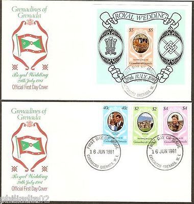 Gr. of Grenada 1981 Princess Diana Royal Wedding M/s+3v FDC #16274