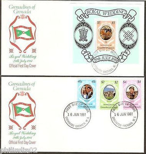 Gr. of Grenada 1981 Princess Diana Royal Wedding M/s+3v FDC #16274