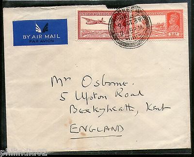 India 1939 KG VI Air Mail Stamp on Cover Kirkee to England # 1451-29