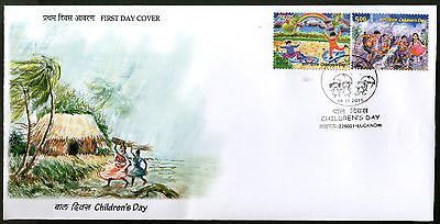 India 2015 National Children´s Day Art Painting Rainbow Dance 2v FDC