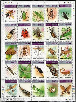 Bhutan 1997 Insect & Arachnids Honey Bee Butterfly Moth Beetles Bug Sheetlet MNH # 15100