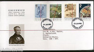 Great Britain 1984 Greenwich Meridian Centenary Geography Map 4v FDC # 6955