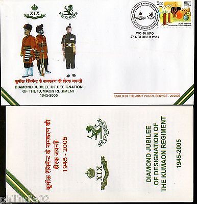 India 2005 Designation of Kumaon Regiment Military Coat of Arms APO Cover+ Broc