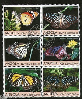 Angola 2000 Butterflies Papillon Insect Fauna Setenant BLK/6 Cancelled # 13489