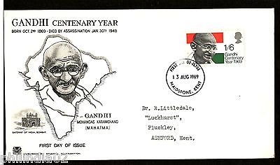 Great Britian 1969 Mahatma Gandhi of India Birth Centenary Map Stuart FDC # 6007