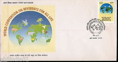 India 1997 Convention on Reverence For All Life Phila-1585 FDC