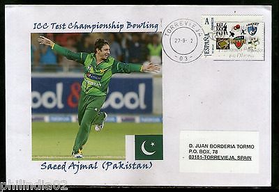 Spain 2012 Saeed Ajmal of Pakistan Cricket Customized Stamp on Used Cover # 555