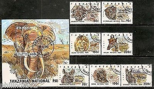 Tanzania 1994 National Park Animal Wildlife Elephant Sc 1185-92 7v+M/s Cancelled # 6237