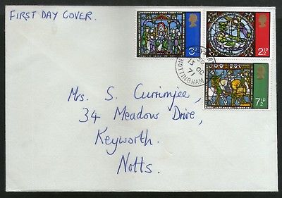 Great Britain 1971 Christmas Stained Glass Window 3v Mailed Plain FDC # 8258