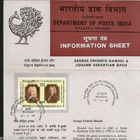 India 1985 George Handel & Sabastian Bach Musician Phila-1024 Cancelled Folder