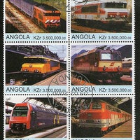 Angola 2000 Electric Locomotive Railway Transport Setenant BLK/6 Cancelled#13490