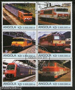 Angola 2000 Electric Locomotive Railway Transport Setenant BLK/6 Cancelled#13490