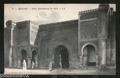 Morocco 1927 Meknes Bab Mansour Gate View / Picture Post Card to France # 125