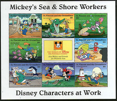 St. Vincent Walt Disney Mickey's Sea & Shore Workers Lighthouse Cartoon Disney Sheetlet MNH # 15064