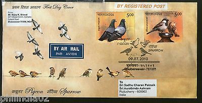 India 2010 Rock Pigeon & Sparrow Phila-2614a Commercial Used FDC - 38
