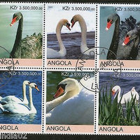 Angola 2000 Water Birds Black & White Swans Setenant BLK/6 Cancelled # 13508