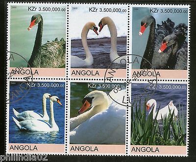 Angola 2000 Water Birds Black & White Swans Setenant BLK/6 Cancelled # 13508