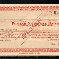 India Rs.500 Punjab National Bank Traveller's Cheques ' SPECIMEN ' RARE # 16221D