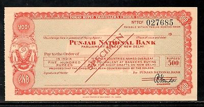 India Rs.500 Punjab National Bank Traveller's Cheques ' SPECIMEN ' RARE # 16221D