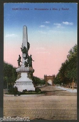 Spain 1929 Barcelona Rius and Taulet Monument View Picture Post Card to Finland