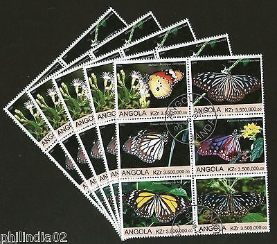 Angola 2000 Butterflies Papillon Insect Fauna Setenant BLK/6 Cancelled x5# 13489