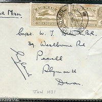 India 1931 KG V Air Mail Stamp on Cover Drigh Road Karachi to England # 1451-06